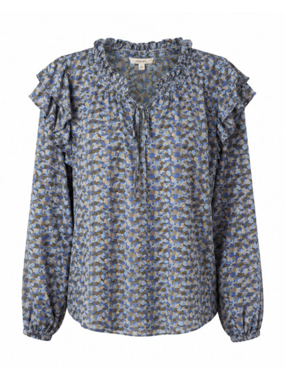 JODIFL Blue Floral Ruffle Flutter Sleeve Peasant Boho Blouse Top Large
